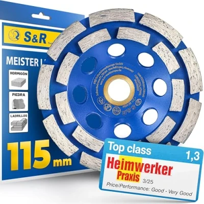 Imagen de S&amp;R Muela Disco de Diamante 115 mm x 22,2 Desbaste Hormigón Piedra Mampostería con anillo reductor