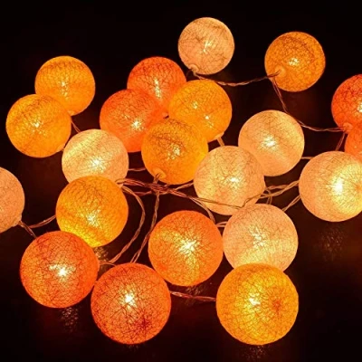 Imagen de Treer Luces de Bolas Algodón Cadena Navidad, Batería Lámpara Guirnalda Luminosa Hogar, Jardín, Patio, Fiesta, Vacaciones, Boda Decoración (3M 20 Pelotas,naranja)