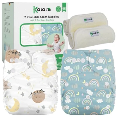 Imagen de Kolo kit de pañales tela para bebés y niños: 2 reutilizables + insertos bambú 100% ecológicos
