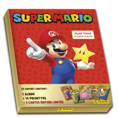 Imagen de Panini Super Mario Juego de adhesivos para 1 álbum + 15 fundas 5 cartas edición limitada dorada 004218MCOUAFGDC