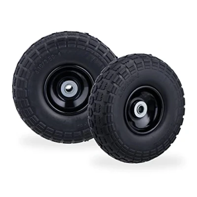 Imagen de Relaxdays 2 Ruedas de Carro, Antipinchazos, Macizas, 4.10/3.50 4&quot;, Eje 16 mm, hasta 150 kg, 260x85mm, Negro