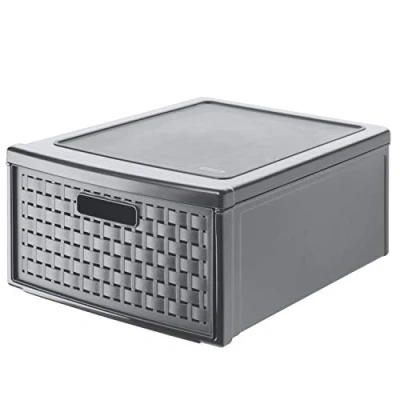 Imagen de Rotho Country cajón 19.2l con 1 en look de ratán, Plástico (PP) sin BPA, antracita, groß/19.2l (45.0 x 34.0 20.0 cm)