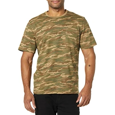Imagen de Amazon Essentials Camiseta de manga corta con bolsillo, cuello redondo y corte ajustado Hombre, Pack 2, Negro/Estampado Camuflaje, XS
