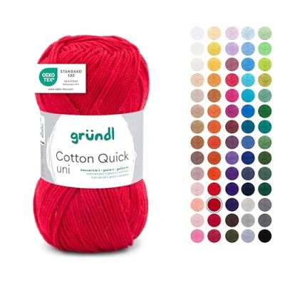Imagen de Gründl Cotton Quick Uni Ovillo de lana para tejer (10 ovillos 50 g, 100% algodón, certificado OEKO TEX, g/125 m, grosor la aguja: 3 4, 1 x g), color rojo