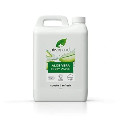 Imagen de Dr Organic Gel de Ducha Aloe Vera Recarga 5L con Bomba Gratis, Todo Tipo Pieles, Natural, Vegano, Libre Crueldad, Sin Parabenos ni SLS, Reciclado y Reciclable, Certificado Orgánico,