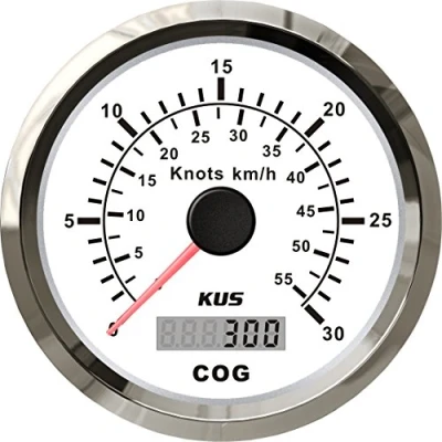 Imagen de KUS GPS Velocímetro Cuentakilómetros Manómetro 30Knots 55KM/H Para barcos Yates 85mm Con luz de fondo (Blanco)