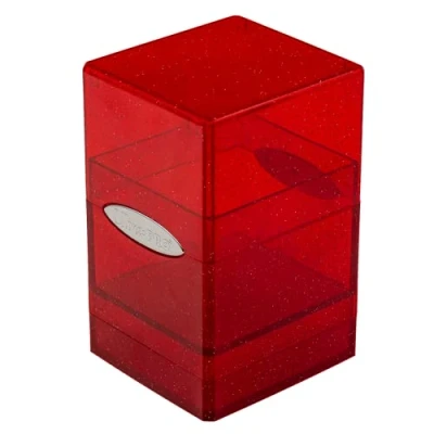 Imagen de Ultra Pro Satin Tower 100+ caja de cartas tamaño estándar (purpurina roja) Protege tus tarjetas juego, deportivas o coleccionables en la elegante cubierta con