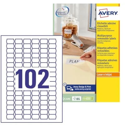 Imagen de Avery España L3410REV 25 etiquetas adhesivas blancas removible para precios, 26x16mm, caja de 2550