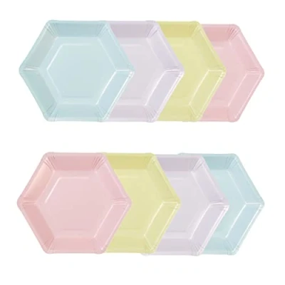 Imagen de Talking Tables Paquete de 8 (26 cm) Platos papel pastel grandes hexagonales Vajilla desechable para cumpleaños, día San Valentín, fiesta pijamas niñas, color, Large HEX L