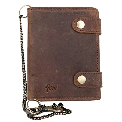 Imagen de FLW Cartera de hombre cuero genuino motociclista con cadena y dos hebillas