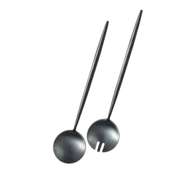 Imagen de Juego De Cubiertos 2 Piezas Acero Inoxidable Para Ensalada Tenedor Cuchara Buffet Fruta Negro
