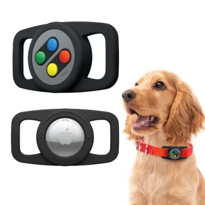 Imagen de elago Funda W5 para Collar de Mascota Compatible con Apple AirTag, Lindo Soporte Diseñado Arnés Perro Gato, Cubierta Protectora Silicona Premium [Dispositivo No Incluido] (Negro)
