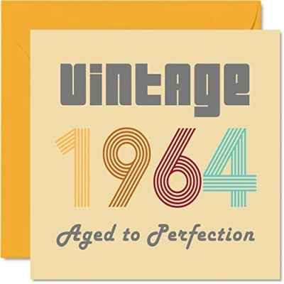 Imagen de Stuff4 tarjetas de 60 cumpleaños para hombres y mujeres, estilo vintage 1964, envejecidas a la perfección, tarjeta divertida ella, 145 mm x mm, felicitación