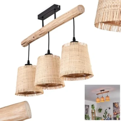 Imagen de Soungou lámpara de techo, techo moderna madera/metal/casta en natural/negro/beige, 3 llamas diseño escandinavo, x E27, altura máx. 43,5 cm, sin bombillas
