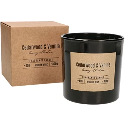 Imagen de KOTARBAU® Vela perfumada en frasco de cristal, 40h combustión, con mecha madera, elegante, aromática, Aroma agradable a madera cedro y vainilla, Velas decorativas vaso cristal