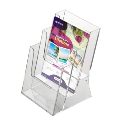 Imagen de DISPLAY SALES Expositor metacrilato 3 compartimentos DIN A4 folletos en formato vertical Soporte Cartas transparente 1 Portaprecios para cada ocasión