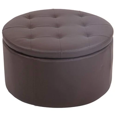 Imagen de CLP Otomana Puff Evora Tapizada En Tela, Terciopelo o Simil Cuero I Taburete Reposapiés con Espacio de Almacenamiento, Color:marrón, Material Base:Cuero Sintetico