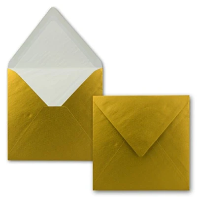 Imagen de FarbenFroh de GUSTAV NEUSER 25x sobres cuadrados 16 x cm en dorado metalizado con forro seda blanco sin ventana y pegamento húmedo para tarjetas invitación bodas cum