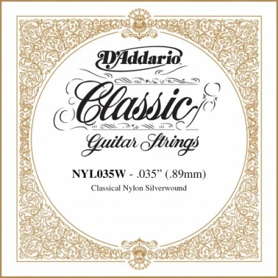 Imagen de D&#039;Addario NYL035W, cuerda individual de cobre recubierta en plata para guitarra clásica, .035