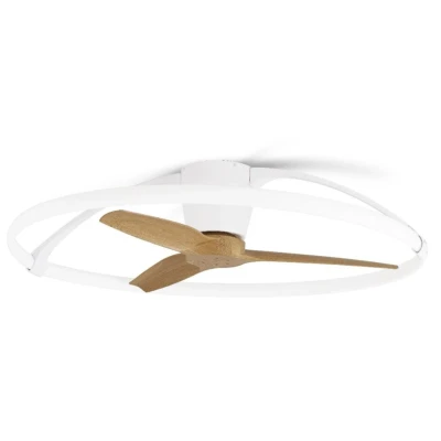 Imagen de Mantra Iluminación. Modelo NEPAL. Ventilador y plafón de techo 105 cm diámetro en color blanco haya. Fuente luz LED 75W 2700K 5000K 7200lm. 35W