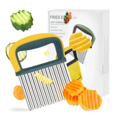 Imagen de Cortadora de Verduras, Patatas Fritas Cuchillo Estriado Acero Inoxidable, RISVOWO Cortador y Cuchillas Onduladas para Cortar Patatas, Batatas, Frutas Verduras