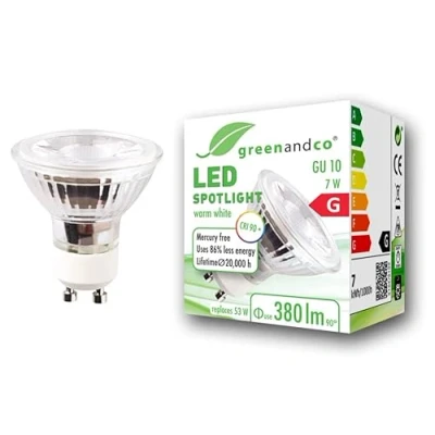 Imagen de greenandco Spot LED IRC97+ 2700K 36 GU10 7W (corresponde a 53W) 380lm SMD 230V AC, sin parpadeo, no regulable