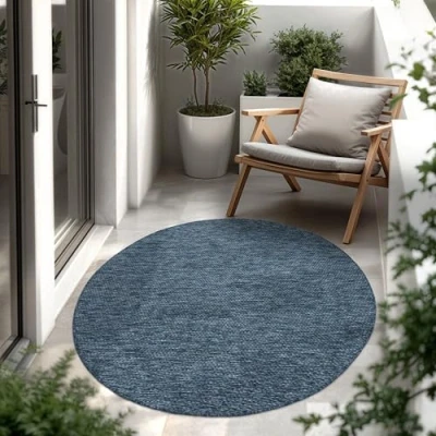 Imagen de Paco Home Alfombra Exterior Interior Balcón Terraza Cocina Monocolor Jaspeado, tamaño:80 cm Redon, Color:Taupe
