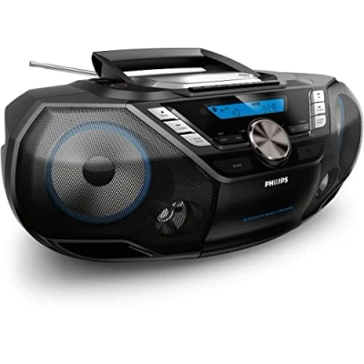 Imagen de Philips AZB798T/12 Máquina de Sonido CD portátil, Reproductor y Cassette Dab FM Bluetooth, MP3 CD, USB, Bass dinámico, Control Remoto, Temporizador sueño Negro