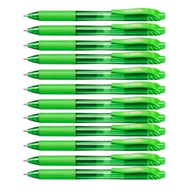 Imagen de Pentel Bolígrafo Energel retráctil con punta de bola. Escritura en color verde claro. Pack 12