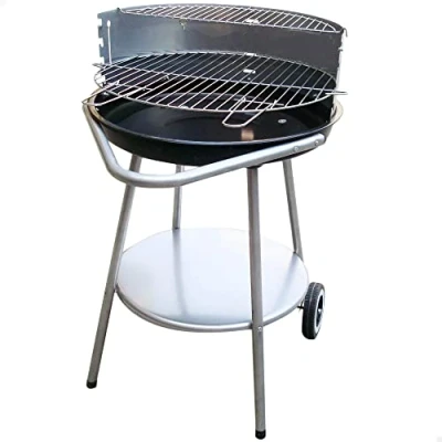 Imagen de AKTIVE Barbacoa de carbón redonda diámetro 51x51x82 cm/Fácil transportar y portátil/4 alturas regulables/Incluye dos parrillas acero mandos extraíbles