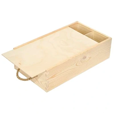 Imagen de Creative DECO Caja Madera Vino Tapa Deslizante y Cuerda 2 Botellas 35 x 21 11 cm Perfecta para Regalo Decorar Decoupage Almacenamiento Decoración Manualidades Navidad