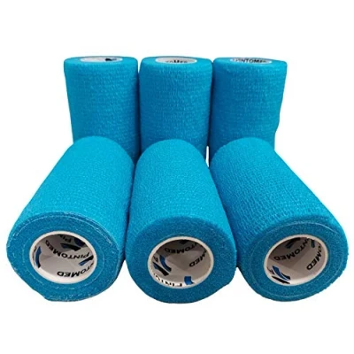 Imagen de PintoMed Venda Cohesiva 6 x AZUL CLARO rollos 10 cm 4,5 m estirado Vendaje autoadhesiva elástica y flexible, Cinta adhesiva, Vet Wrap, Tape Crossfit. Primeros auxílios lesiones