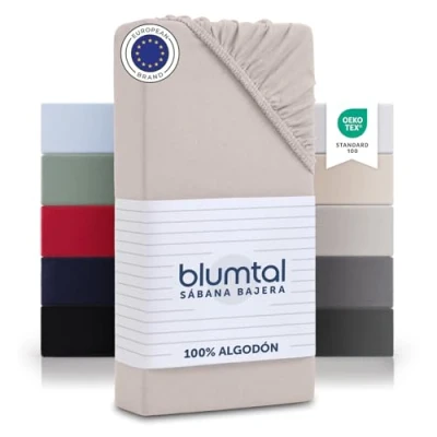 Imagen de Blumtal sabana bajera 180x200 algodon Jersey sabanas bajeras de 100% sujeta certificada OEKO TEX cama ajustables marfil