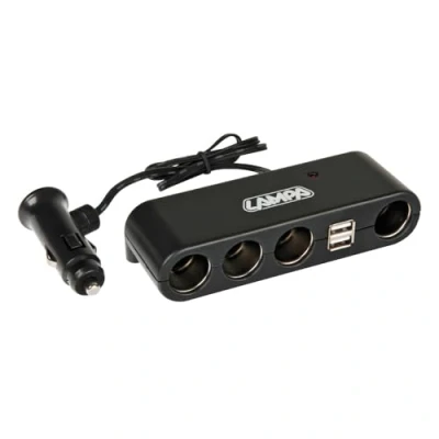 Imagen de Lam39024 Enchufe mechero 4 Tomas + 2 Puertos USB 1a 60 cm 5a 12/24v Marca lampa
