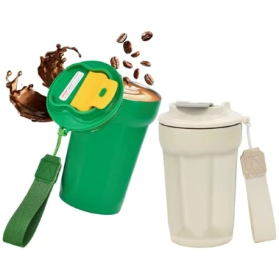 Imagen de HWSWSH 2 Pcs 420ml Taza de Café Termica Vaso Termico con Tapa Termo para Llevar Travel Mug Acero Inoxidable Doble Pared Coffee Insulated a Prueba Fugas, Rojo y Verde