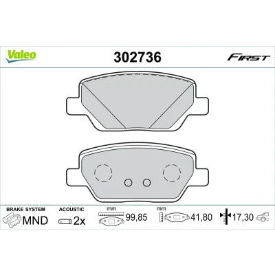 Imagen de VALEO 302736 Juego de pastillas freno Eje trasero con contacto avisador desgaste Chapa antichirridos FIAT: Tipo Hatchback, Familiar