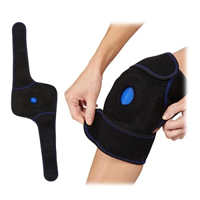 Imagen de Relaxdays Bolsa Frío Calor Rodilla, Rodillera, Vendaje Lesiones Reutilizable, 82 x 25cm, PVC Poliéster Gel, Negro y Azul