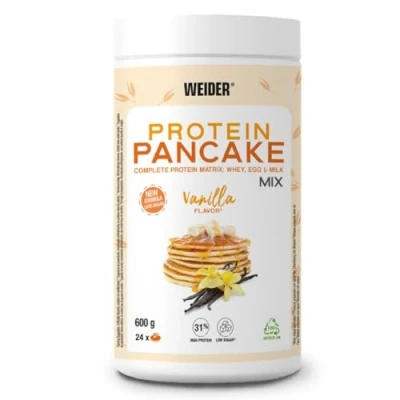 Imagen de Weider Protein Pancake Mix (600g) Sabor Vainilla, Mezcla para Tortitas Proteicas con Avena y 31% Proteína de 3 fuentes, Suero leche, Leche Huevo, Bajo en Azúcar, Bote 100% Reciclado Reciclable