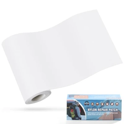Imagen de Parches de nailon autoadhesivos, OAZ 10x160 cm parche reparación impermeable autoadhesivo, autoadhesivo Blanco, para tiendas campaña, chaquetas plumas, sacos dormir