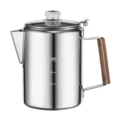 Imagen de Qeunrtiy Percoladores de Café Estufa para Acampar, Cafetera Percoladora Acero Inoxidable Camping Al Aire Libre Hogar 9 Tazas