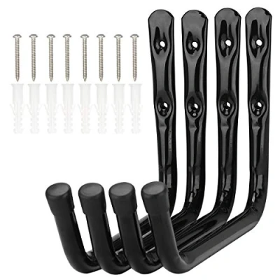 Imagen de pipabiba Paquete de 4 ganchos para escalera almacenamiento garaje, brazo 28 cm, soporte pared resistente, organizador perchas, capacidad 20 kg (18 cm x cm)