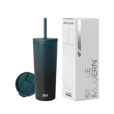 Imagen de Simple Modern Vaso Termico con Pajita y Tapa Taza Termica Café para Llevar Botella Agua de Acero Inoxidable Regalos Mujeres &amp; Hombres Classic 710ml Moonlight