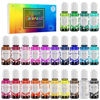 Imagen de Colorante Resina Epoxi UV de 24 Colores Cristal Transparente Pigmento para Colorear UV, Fabricación Joyas Concentrado Pintura 10 ml Cada Uno