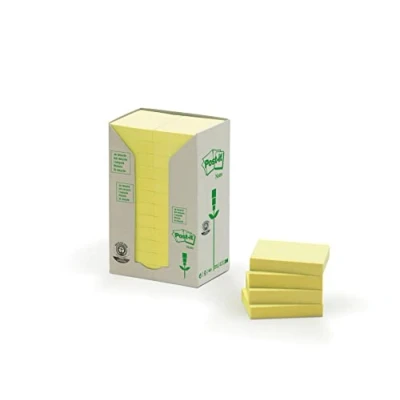 Imagen de Post it Notas Recicladas Canary Yellow Paquete de 24 Blocs, 100 Hojas por Bloc (38 mm x 51 mm) Color Amarillo Autoadhesivas Hechas Papel 100% Reciclado