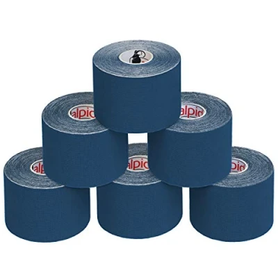 Imagen de ALPIDEX Cinta Kinesiología Tape 5 m x cm Muscular E Book Ejemplos Aplicación, Color:azul oscuro, Cantidad:6 rollos