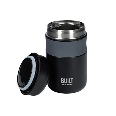 Imagen de BUILT Termo de doble pared con aislamiento al vacío para alimentos fríos y calientes, acero inoxidable, negro, 473 ml