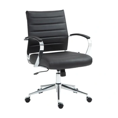 Imagen de CLP Silla de Oficina Oakland en Cuero Real, Polipiel o Tela I Escritorio Moderna con reposabrazos &amp; Ruedas, Color:Negro, Material:Cuero Real