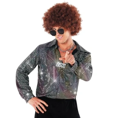 Imagen de Morph Camisa Disco, Años 70 Hombre, Disfraz Brillante Hombre 70, Carnaval Talla XL