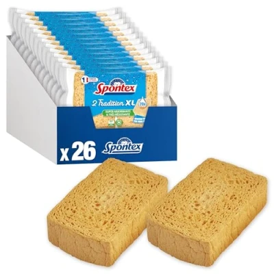 Imagen de SPONTEX Esponja Tradition n.º 4 26 Esponjas Vegetales Ultra absorbentes (13 Paquetes de 2). Platos y compostables