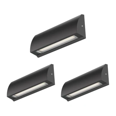 Imagen de ledscom.de 3 LED aplique/luz de escalera SEGIN para exteriores, IP54, plano, downlight, negro mate, angular, 6,2 W, 566lm, blanco cálido